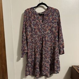 Time and Tru Navy Blue Floral Multicolor Cottage Core Boho Maxi‎ Dress Size S